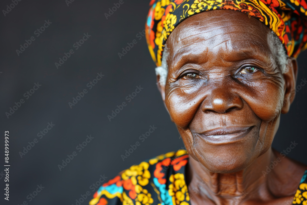 Obraz premium Close-up portrait of elderly African woman, studio photo
