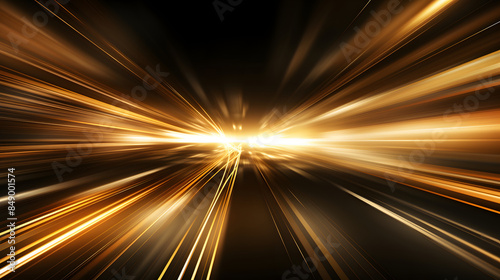 golden Light Trails, Perspective Long Time Exposure Motion Blur Effect, Vector Illustration