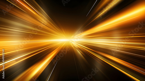 golden Light Trails, Perspective Long Time Exposure Motion Blur Effect, Vector Illustration