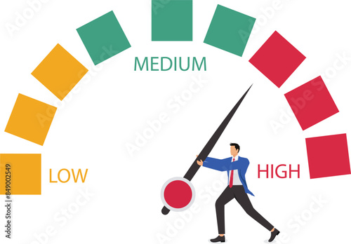 Financial Crisis Management Process, Finding a solution to the problem of inflation, Inflation estimator concept, inflation management, business people push the inflation measuring needle to lower it