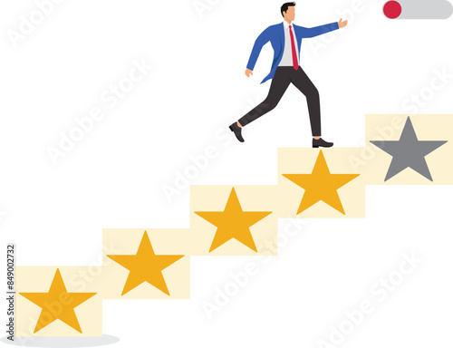 Motivation for self-development with Businessman running on 5-star rating loading panel concept illustration, skill enhancement to boost productivity, upskilling and personal competency concept