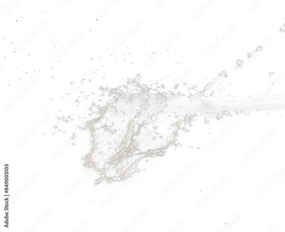 Obraz premium Mass water to object make curve fly explosion in mid air motion. Black background isolated. Mass Water splash on object to create shape form fluttering in curve