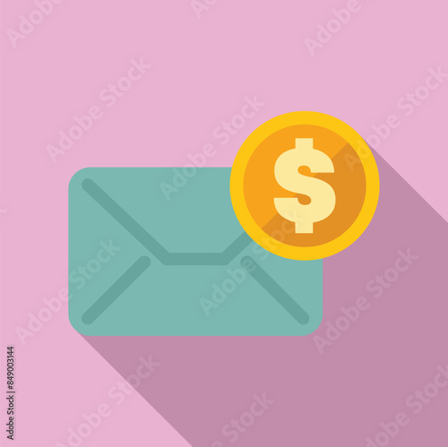Money sending envelope with dollar coin representing online international payment