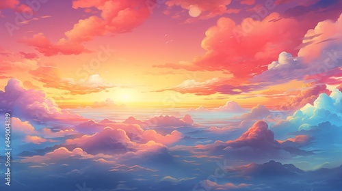 Majestic Sunset Over a Cloud-Covered Horizon with Vibrant Colors