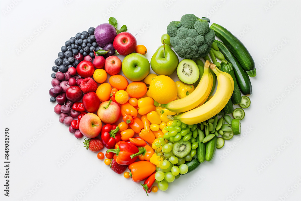 Rainbow heart of fruits and vegetables
Rainbow heart of fruits and vegetables