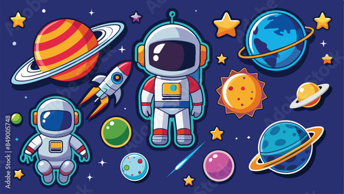 cute astronaut sticker set collection vector illustration