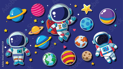 cute astronaut sticker set collection vector illustration