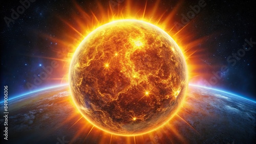 Glowing sun shape in space with depth of field effect, Space, sun, glow, shape, depth of field, celestial, cosmic, bright