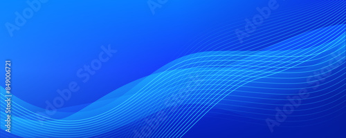 Blue wavy background with lines. Technology banner. Editable stroke