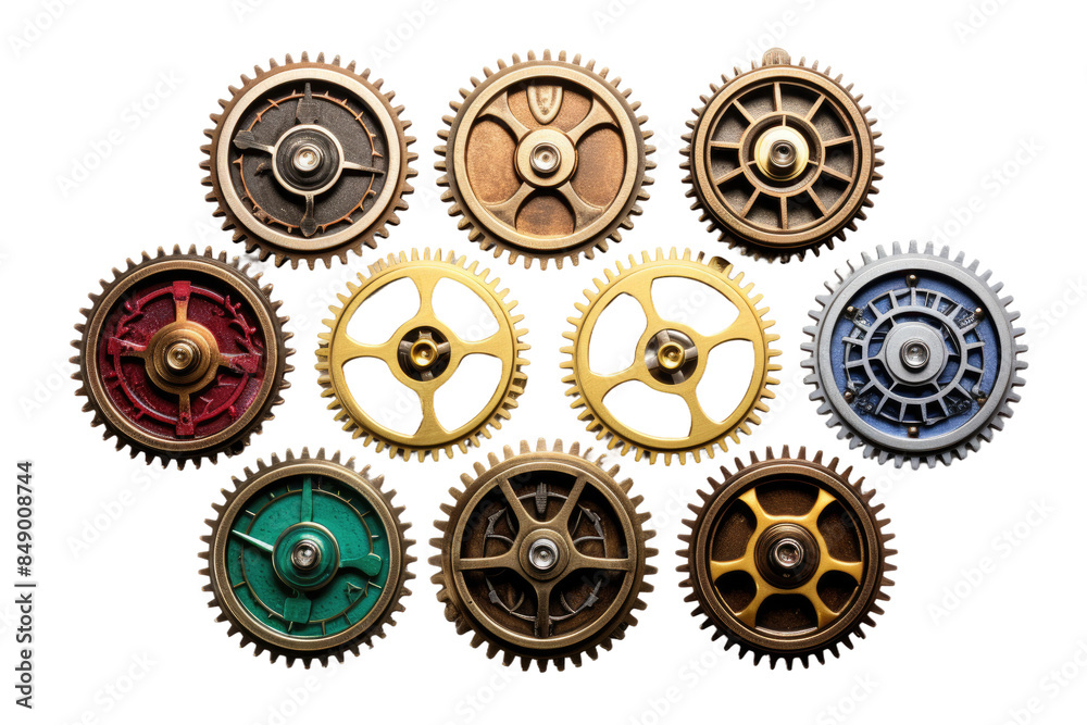 Vibrant Dance of Technicolor Gears on a Clear PNG or White Background. Vibrant Dance of Technicolor Gears on a Clear PNG or White Background.