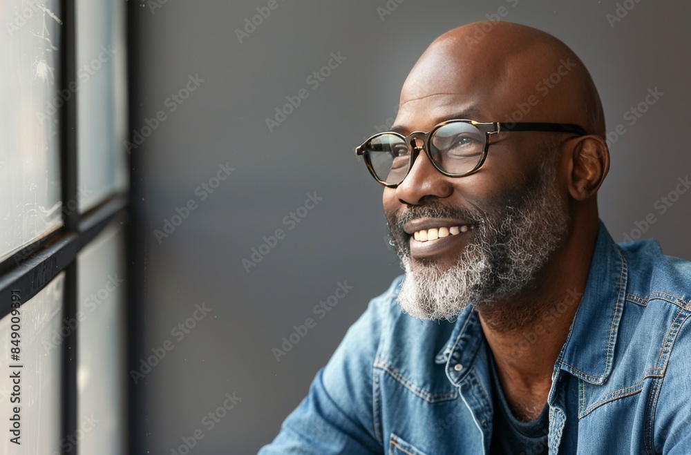 Obraz premium A handsome man with glasses and gray beard, wearing denim shirt