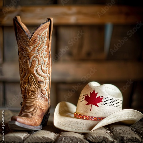Calgary Stampede Logo on Cowboy Hat and Boot, Symbolizing Western Culture