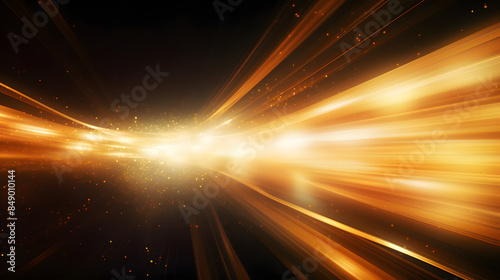 golden Light Trails, Perspective Long Time Exposure Motion Blur Effect, Vector Illustration