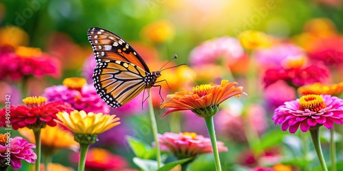 Butterfly resting on vibrant flowers in a garden , nature, insect, colorful, vibrant, pollination, beauty, wings, delicate