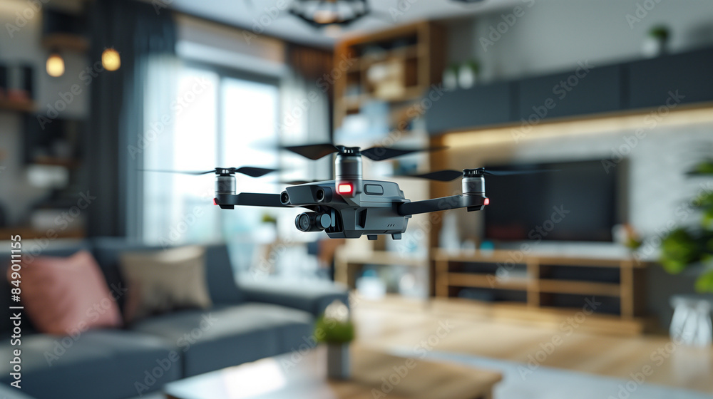 Surveillance drone at home: An ultra-modern drone flies through an apartment Surveillance drone at home: An ultra-modern drone flies through an apartment