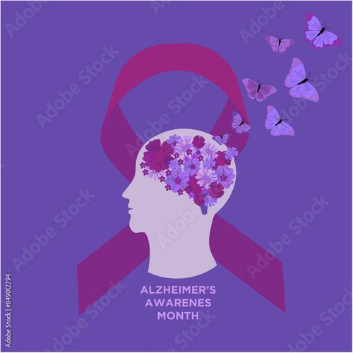 Alzheimers awareness purple ribbon with butterfly