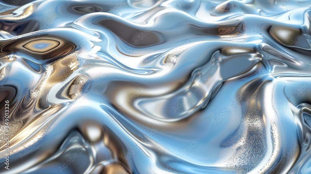 Abstract blue and silver liquid with swirling and rippling surface. Abstract blue and silver liquid with swirling and rippling surface.
