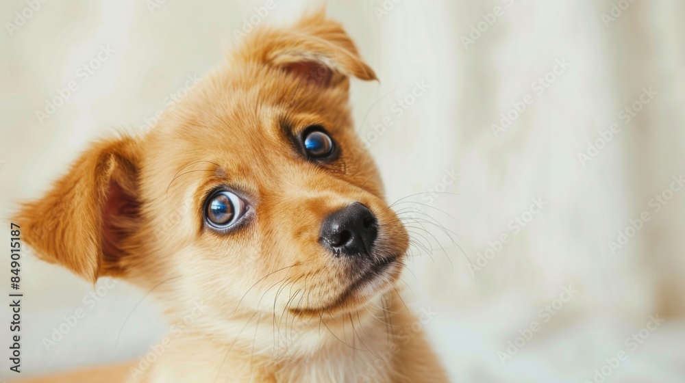 A cute puppy tilting its head in confusion, trying to understand a new command. A cute puppy tilting its head in confusion, trying to understand a new command.