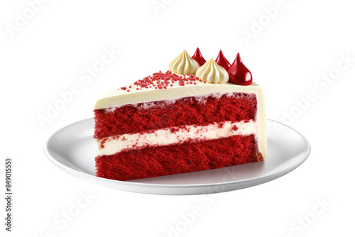 A Tempting Slice of Red Velvet Cake on a Clear PNG or White Background.