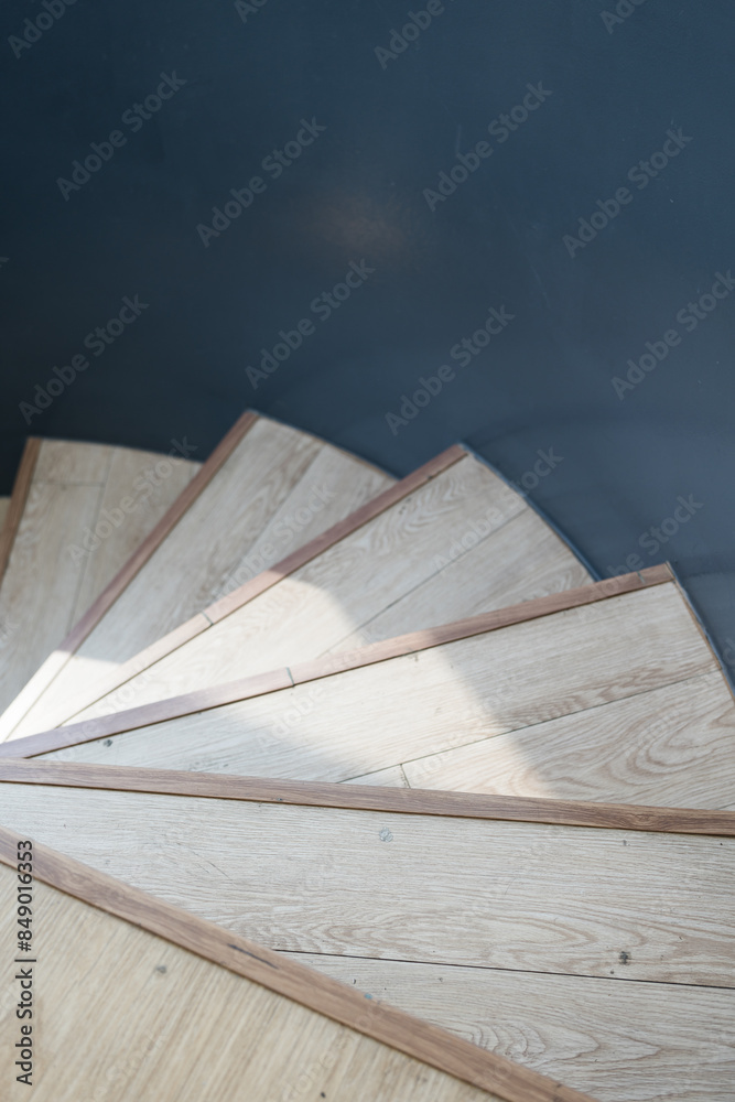 Top view of modern wooden spiral stairs Top view of modern wooden spiral stairs