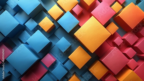 Wallpaper Mural Floating rhombus shapes with drop shadows for a 3D effect, bright and bold colors, hd quality, digital illustration, geometric precision, high contrast, modern design, artistic composition. Torontodigital.ca