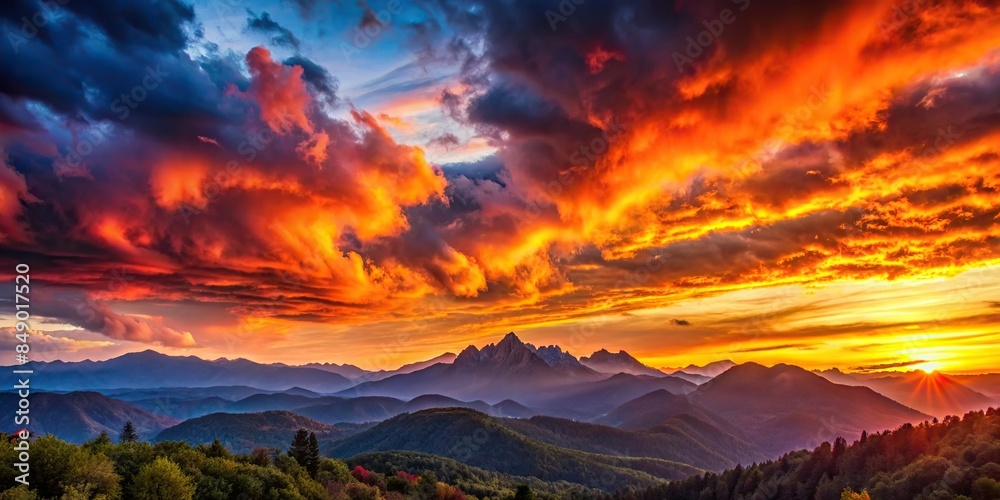 Dramatic sunset over the mountains with a colorful sky , sunset, mountains, nature, landscape, scenic, evening, dusk, twilight