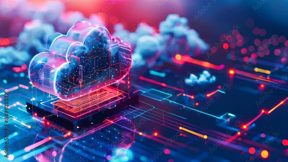 Blue abstract cloud data hologram. Cloud storage and computing concept. Blue abstract cloud data hologram. Cloud storage and computing concept.