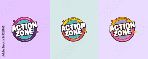Kids, Playing Action Zone Play Ground Emblem Play ful logo type, for kids gaming zone, gaming logo, action logo, logo for kids 