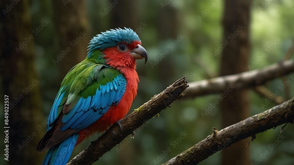 Obraz premium A red and black parrot in the jungle