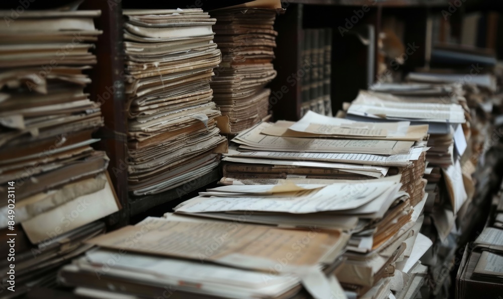 Obraz premium vintage documents in dusty library