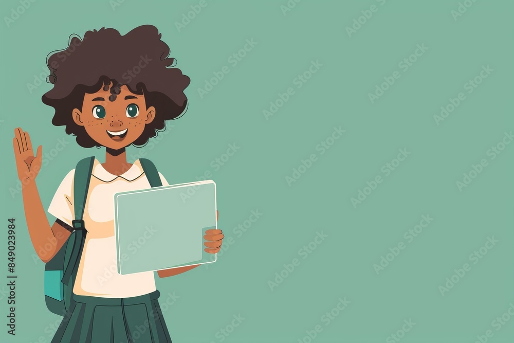 Smiling Student with Tablet, Educational Illustration Smiling Student with Tablet, Educational Illustration