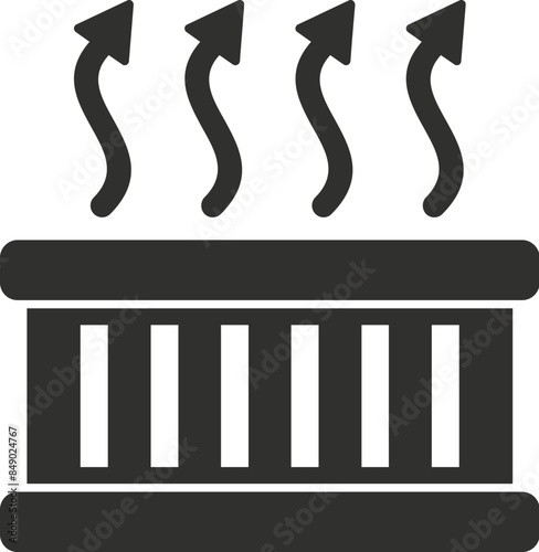 Black and white icon of a car radiator overheating with steam coming out of it, indicating a potential problem with the engine