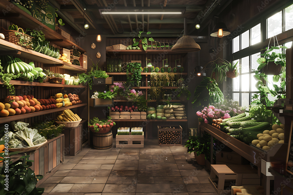 A bustling grocery store with aisles filled with a variety of fresh produce, packaged goods, and household items, featuring shoppers with carts, neatly arranged shelves, and a vibrant A bustling grocery store with aisles filled with a variety of fresh produce, packaged goods, and household items, featuring shoppers with carts, neatly arranged shelves, and a vibrant