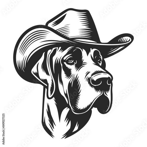 Cowboy Great Dane with Hat Illustration