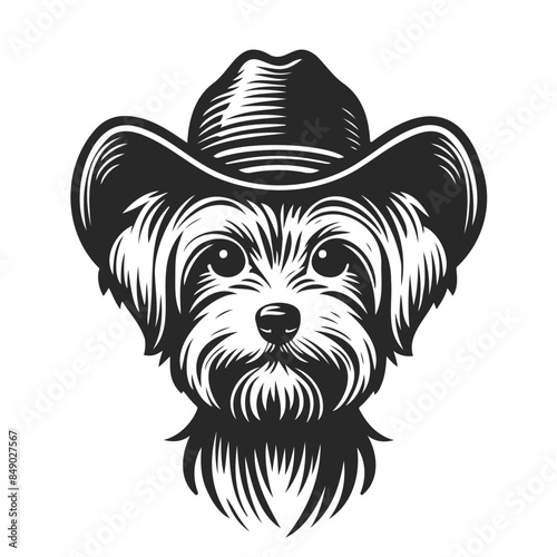 Cowboy Yorkshire Terrier with Hat Illustration