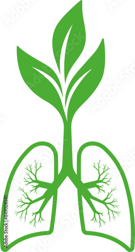 Green human lungs with leaf icon. Vector illustration.