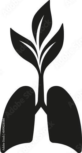 Black lungs with leaf icon. Vector. Flat design.