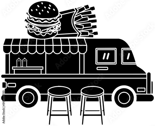 street illustration food silhouette truck logo business icon van outline service eat delivery restaurant fast snack festival car summer shape transport vehicle shop for vector graphic background