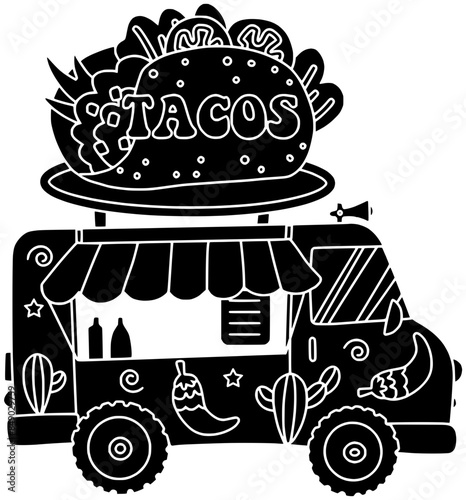 street illustration food silhouette truck logo business icon van outline service eat delivery restaurant fast snack festival car summer shape transport vehicle shop for vector graphic background