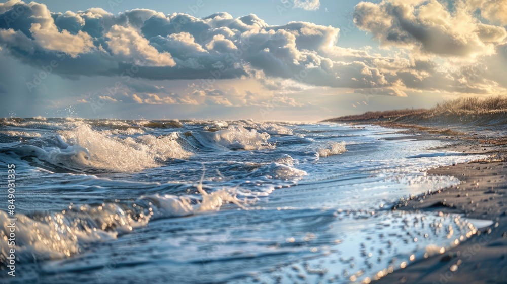Fototapeta premium Winter Beach with Ocean Waves
