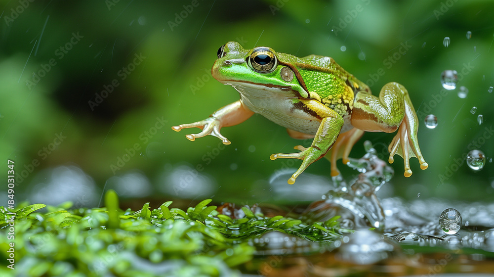 Obraz premium green frog jumping 1