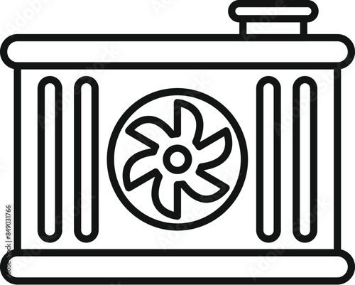 Line art icon of a car radiator, representing a cooling system for automotive applications