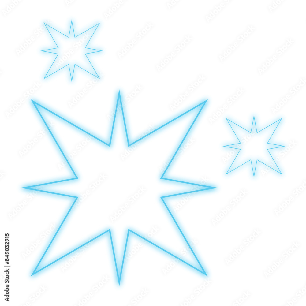 Obraz premium Glowing yellow star decoration. Y2K style sparkling stars.