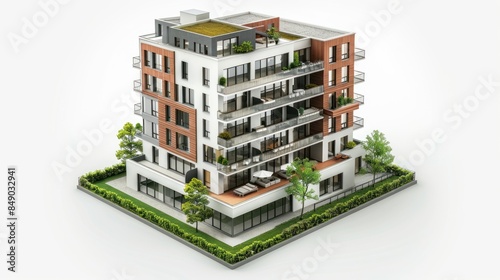 Fototapeta Naklejka Na Ścianę i Meble -  3D house model, apartment model, side view, white background with lights