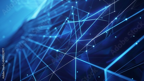 Abstract geometric lines, blue background, digital motifs, light reflection, high-tech composition.