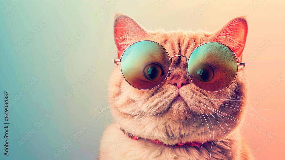 A cat wearing sunglasses and a red collar A cat wearing sunglasses and a red collar