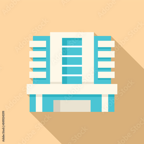 Modern building with balconies and long shadow is standing on yellow background