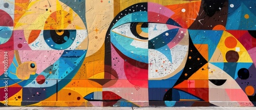Vibrant graffiti featuring characters and symbols