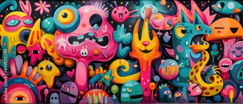 Wallpaper Mural Vibrant graffiti featuring characters and symbols Torontodigital.ca