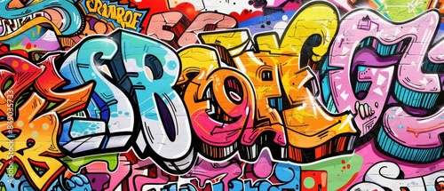 Wallpaper Mural Vibrant graffiti letters and characters on a large wall, highresolution details and bold colors, perfect for modern designs Torontodigital.ca